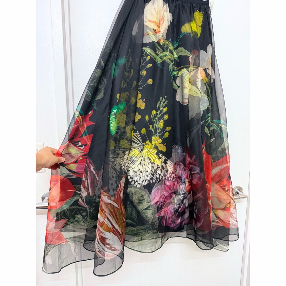 Alice + Olivia Nilda Maxi Skirt Black Essential Floral Silk Chiffon Full 0 - Picture 6 of 16